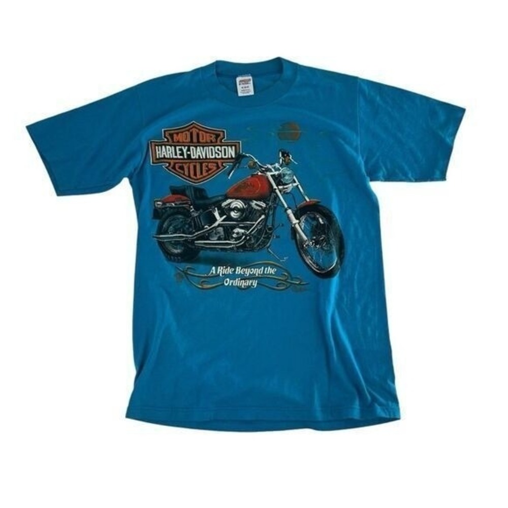 Vintage 80s Harley Davidson Shirt Men's Medium Blue A Ride Beyond The Ordinary